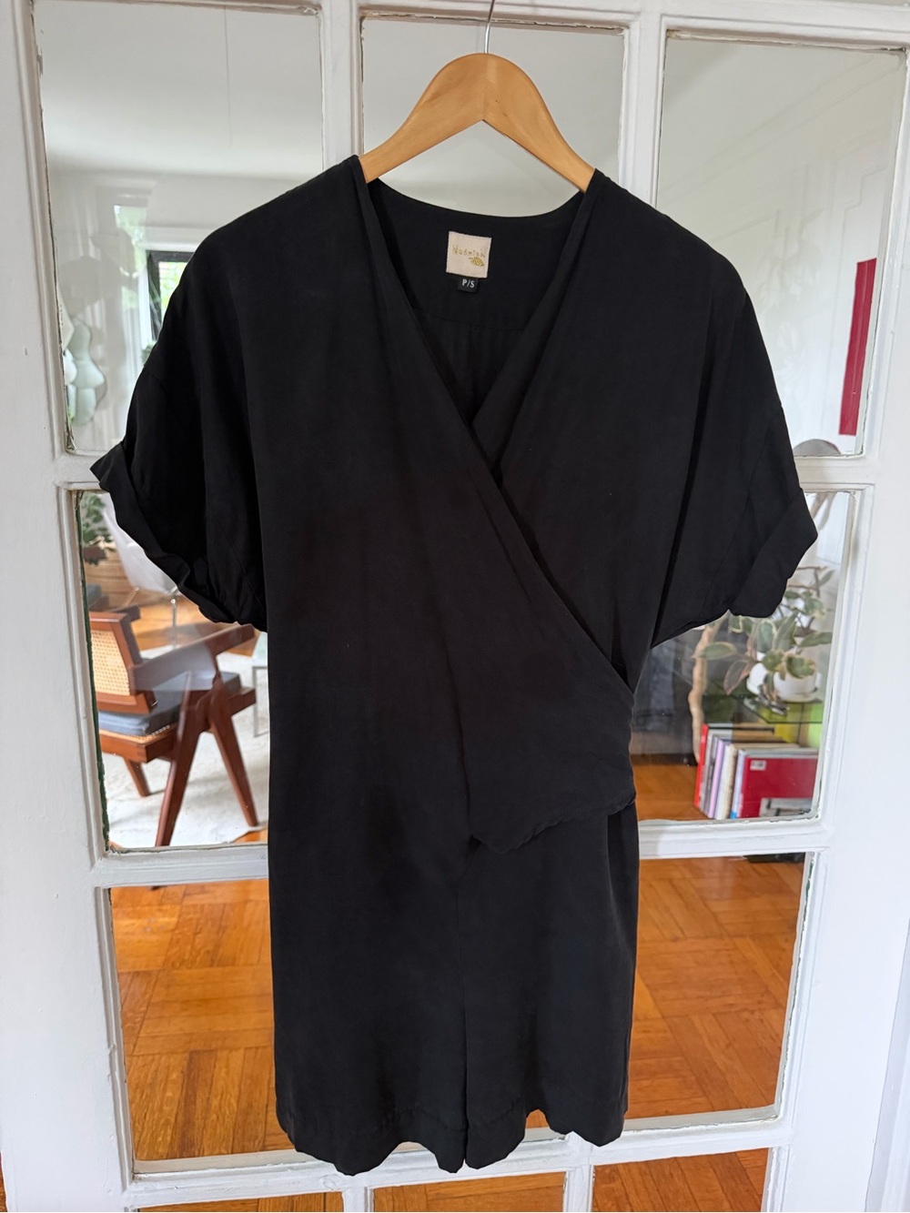 Drapey Black Romper with Wrap Front